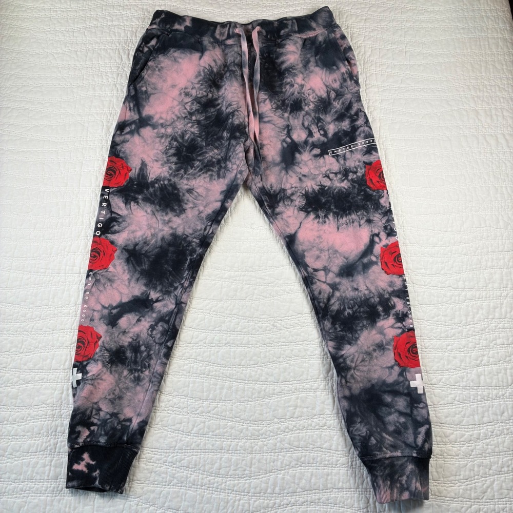 Empyre Vertigo Rose Hazy Black Pink Tye Dye Jogger Sweatpants Men M Unisex Large